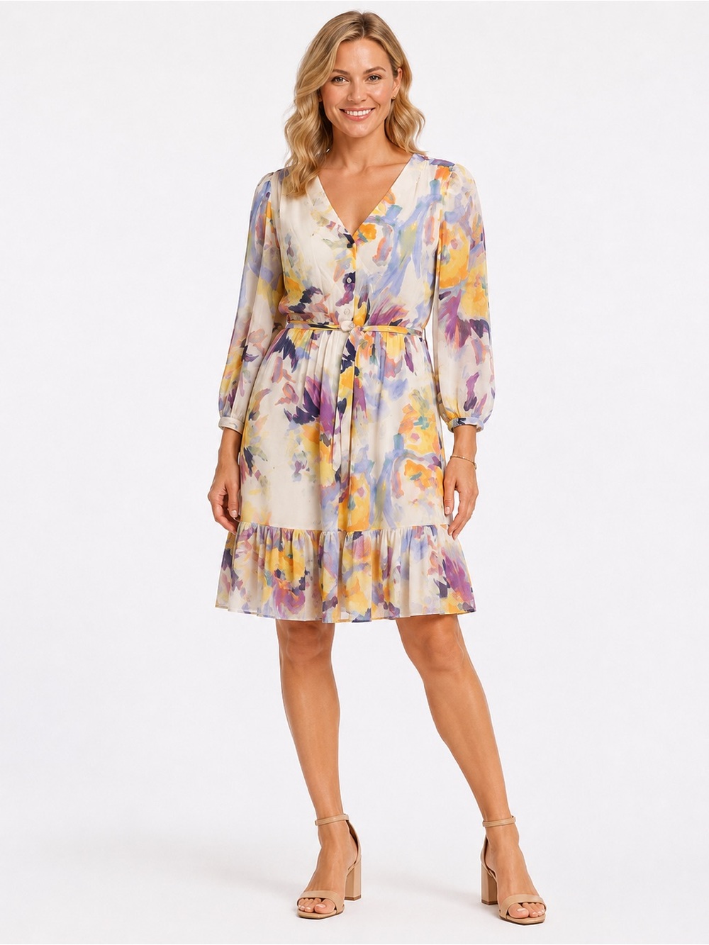 DKNY Floral Faux Wrap Midi Dress Women’s Size 8 NWOT